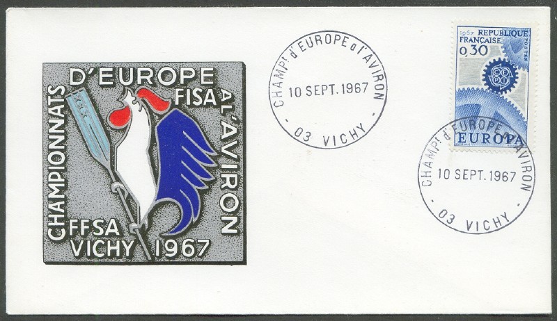 illustrated cover fra 1967 erc vichy with pm sept. 10th men s finals and logo