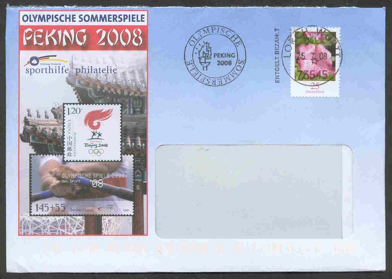 illustrated cover ger 2008 with printed stamp ger 2008 og beijing