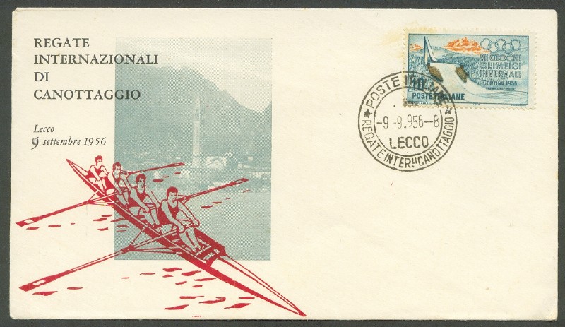 illustrated cover ita 1956 regate internazionale di canottaggio lecco with pm sept. 9th