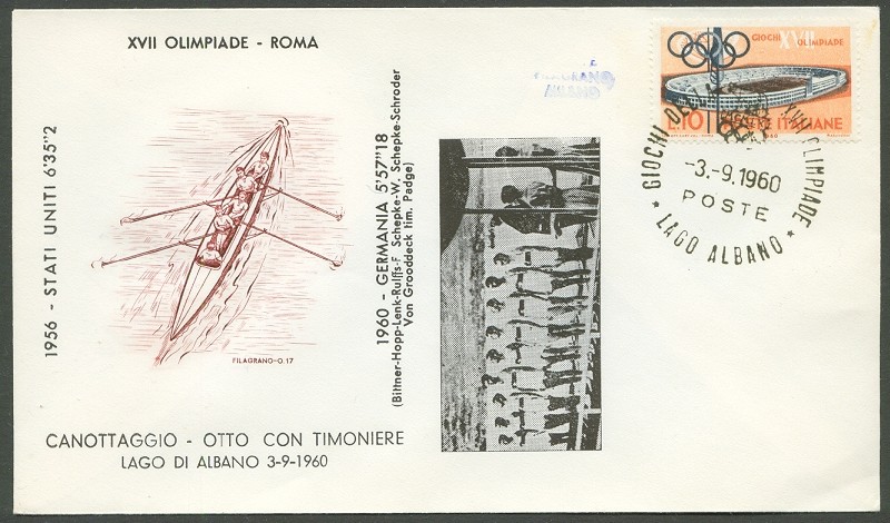 illustrated cover ita 1960 og rome with pm lago albano sept. 3rd and photo of gold medal winner 8 ger