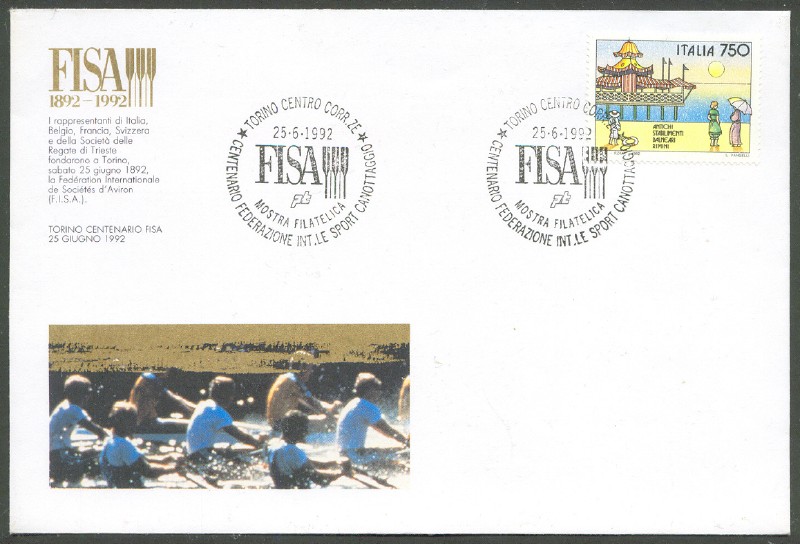 illustrated cover ita 1992 fisa centenary 1892 1992 with pm ita 1992 june 25th torino