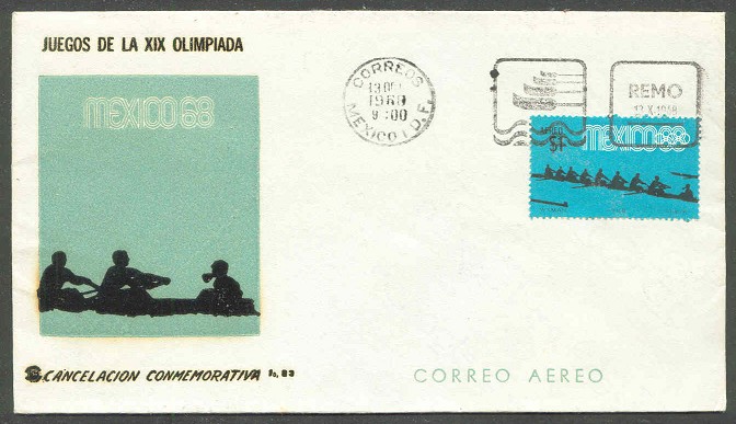 illustrated cover mex 1968 oct. 13th og mexico with pm