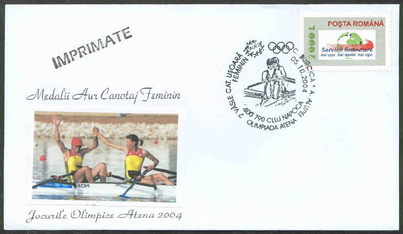 illustrated cover rom 2004 cluj napoca og athens gold medal for c. burcica a. alupei in the lw2x event with pm