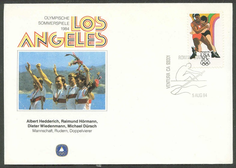 illustrated cover usa 1984 og los angeles with pm aug. 5th ventura ca and photo of ger 4x crew gold medal winner 