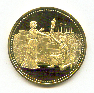 medal gre 2004 og athens one ounce silver 999 with 24k gold plated reverse