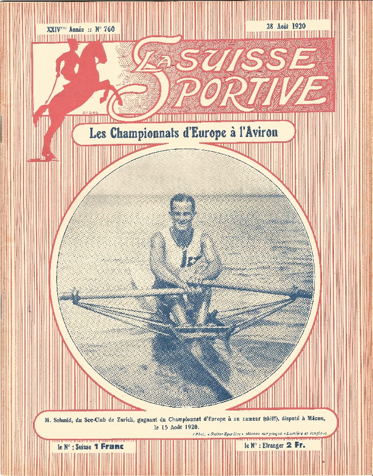 Magazine cover La Suisse Sportive No. 760 Aug. 28th 1920 ERC Macon M1X gold medal winner M. Schmid SUI