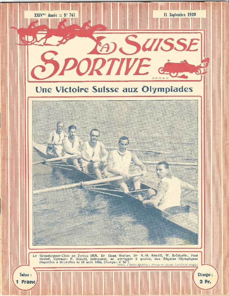 Magazine cover La Suisse Sportive No. 761 Sept. 11th 1920 Swiss M4 Olympic victory at OG Antwerp