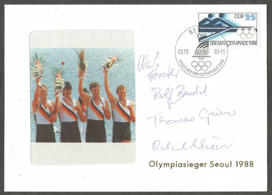 AC GDR 1988 OG Seoul M4 gold medal winners O. Foerster R. Brudel T. Greiner R. Schroeder with signatures