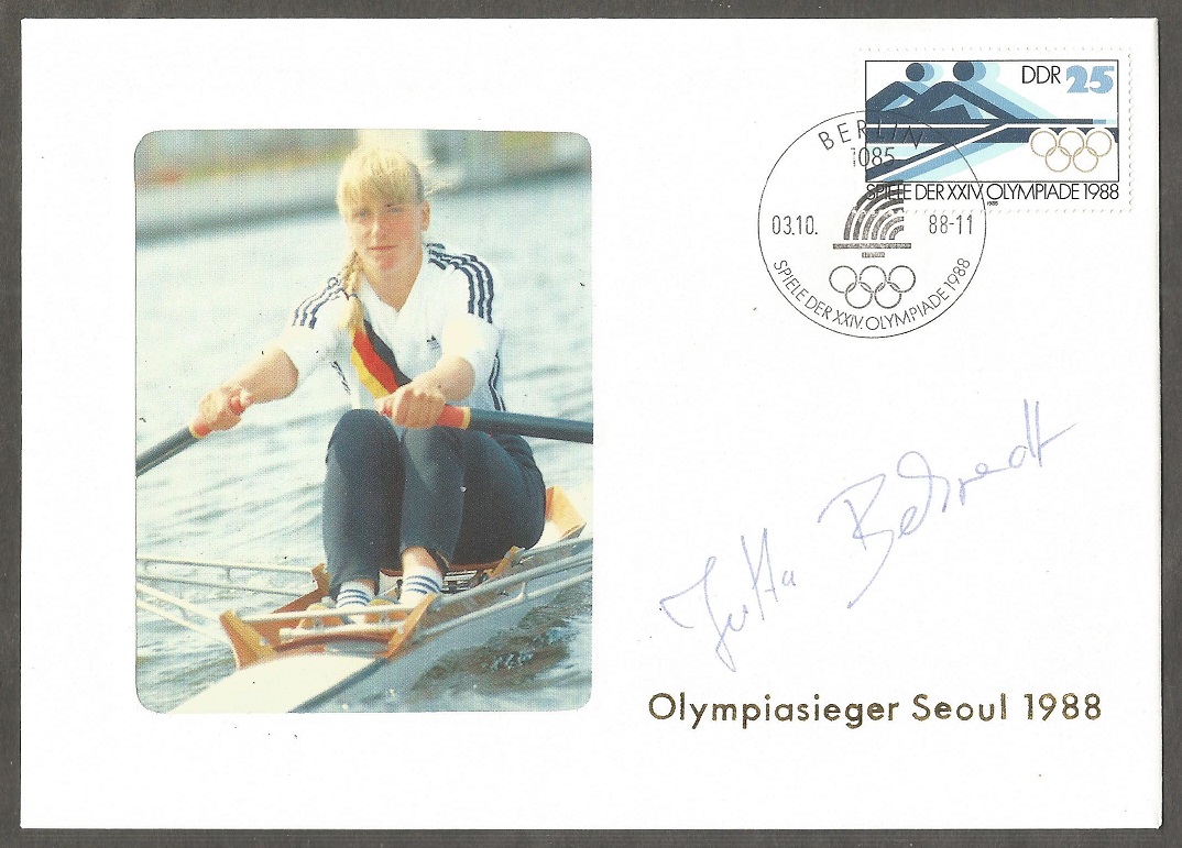 AC GDR 1988 OG Seoul W1X gold medal winner Jutta Behrendt with signature