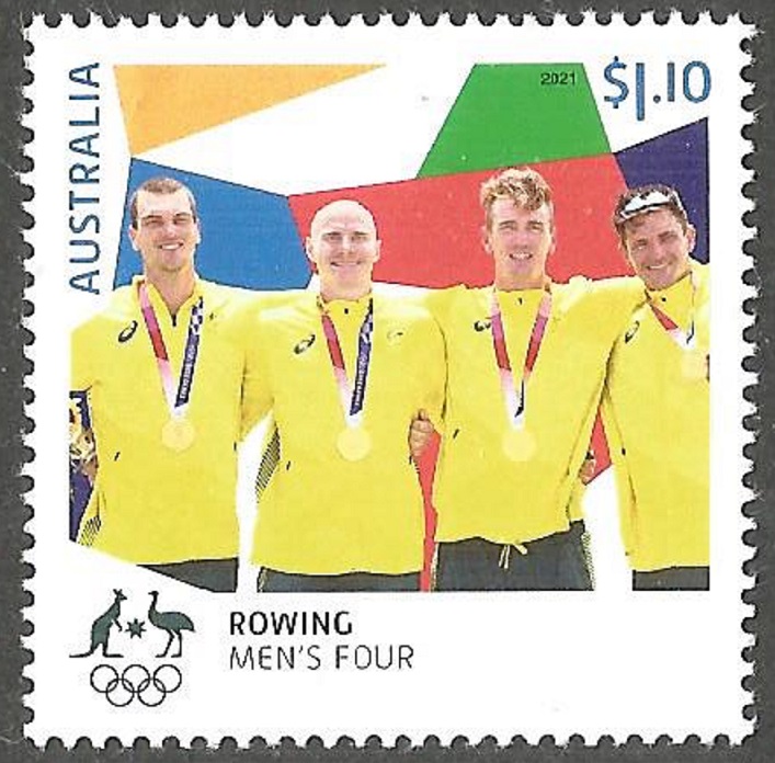 Stamp AUS 2021 OG Tokyo M4 gold medal winner crew AUS