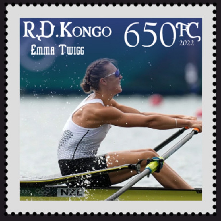 Stamp COD 2022 Emma Twigg NZL W1X gold medal winner OG Tokyo 2020