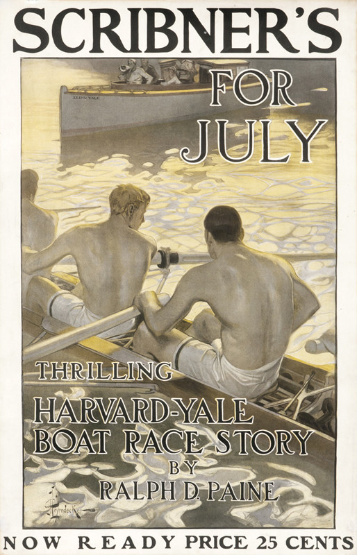 Magazine cover USA 1905 SCRIBNERS Thrilling Harvard Yale Boat Race story coulored drawing by Leydecker