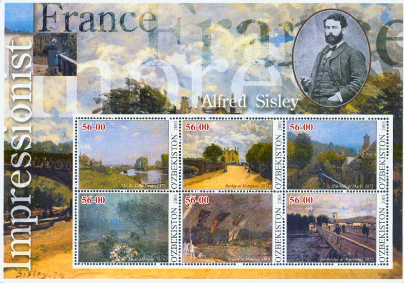 Stamp UZB 2001 Paintings of A. Sisley Regatta at Molesey