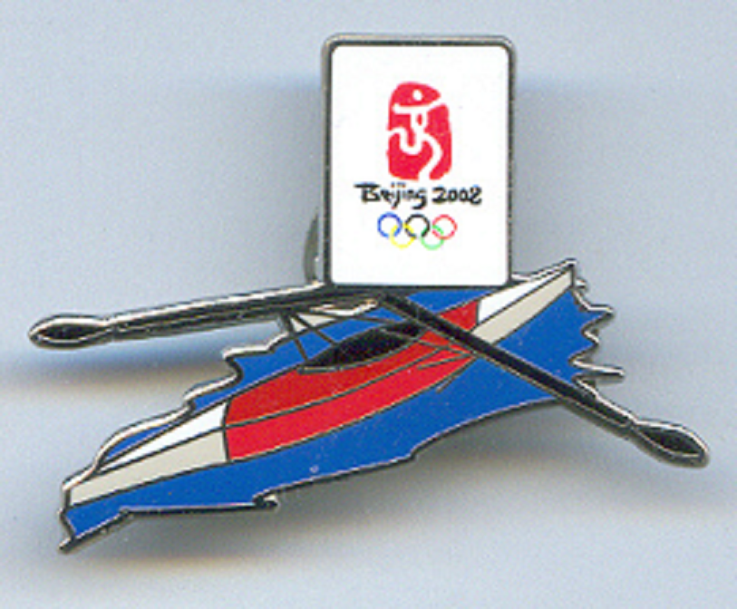 Pin CHN 2008 OG Beijing Canoe like skiff with riggers and sculls logo of OG 2008