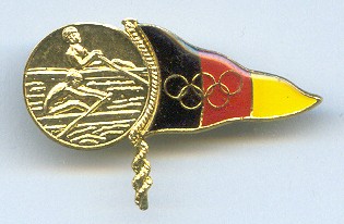 pin ger og athens 2004 two scullers on medal triangular flag of ger 