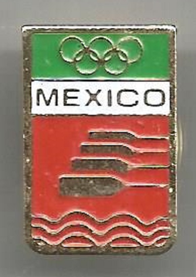 Pin MEX Logo of Federacion Mexicana de Remo with golden Olympic rings