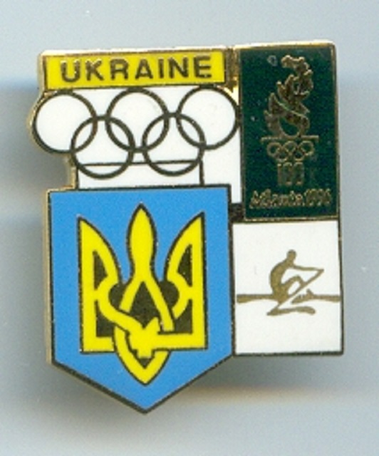 Pin UKR 1996 OG Atlanta Olympic rings national emblem of UKR logo of the Games pictogram