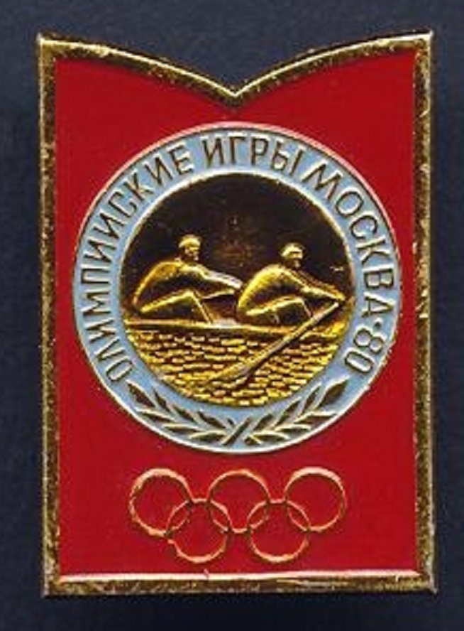 Pin URS 1980 OG Moscow 2 with round blue margin on red background