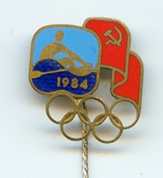 Pin URS OG Los Angeles 1984 Pictogram with 1984 Soviet flag Olympic rings