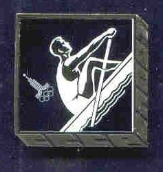 pin urs 1980 og moscow rower in white clothing on blue background with small logo 