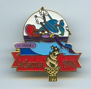 Pin USA 1996 OG Atlanta Mascot Izzy rowing red background