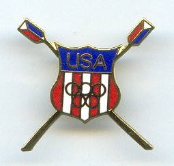 pin usa with crossed blades and five rings similar to olympic rings