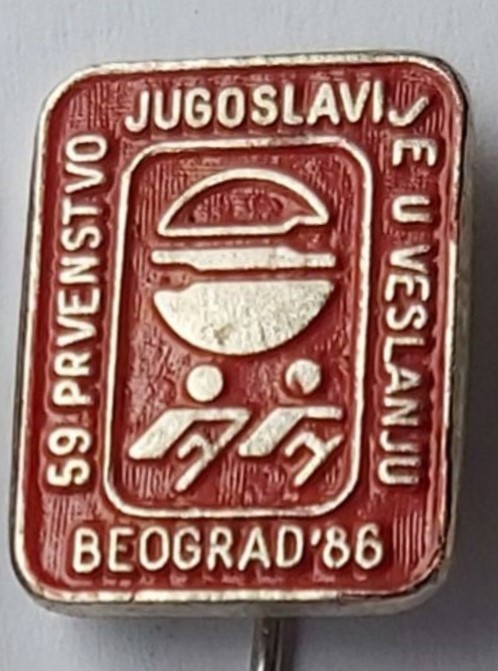 Pin YUG 1986 National championchips Belgrade pictogram red and white