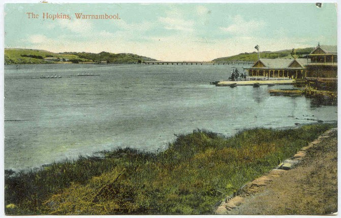 pc aus hopkins river at warrnambool victoria pu 1911 boathouse at right two 4 on the river 