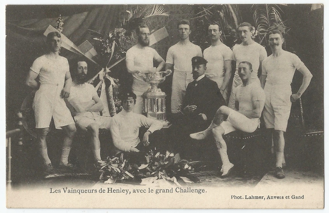 PC BEL 1907 Sport Nautique Royal Club Nautique de Gand crew posing as victors of the Grand Challenge Cup at Henley regatta 1907 PU July 18th
