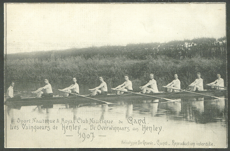 pc bel 1907 sport nautique royal club nautique de gand crew winner of the grand challenge cup at henley regatta 1907 divided back