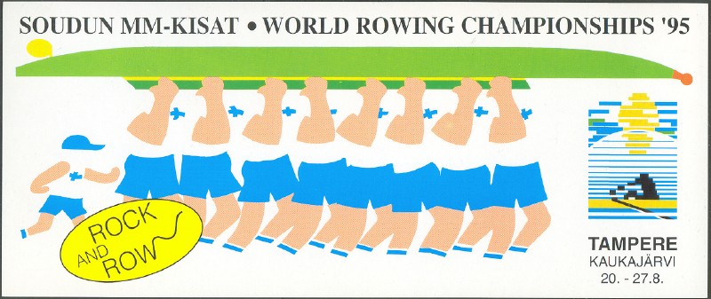 pc fin 1995 wrc tampere comic drawing of crew carrying 8 overhead logo 