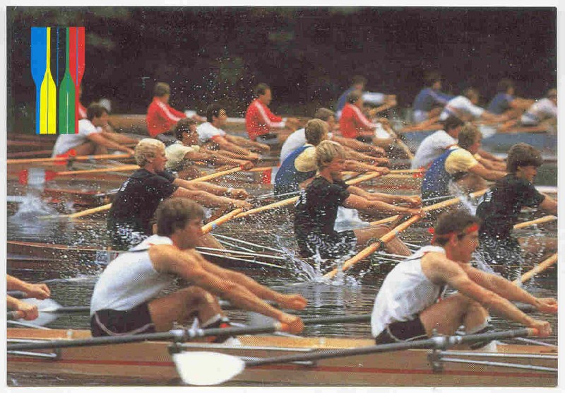 pc fisa friendship postcard close view of m4x race fisa emblem 