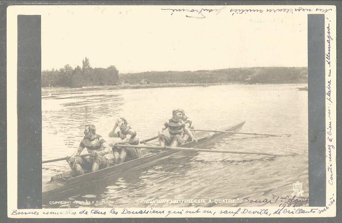 PC FRA 1905 Salon de Paris serie 111 No. 26 Painting Outrigger à Quatre by F. Gueldry PU 1905