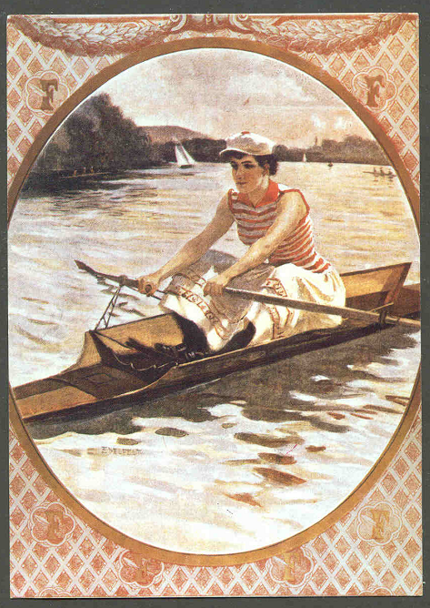 PC FRA undated Woman with long dress rowing a single scull