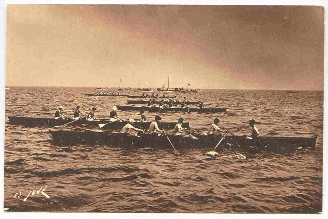 pc fra arcachon les regates a l aviron brown photo of six gig 4 assembling at the start 