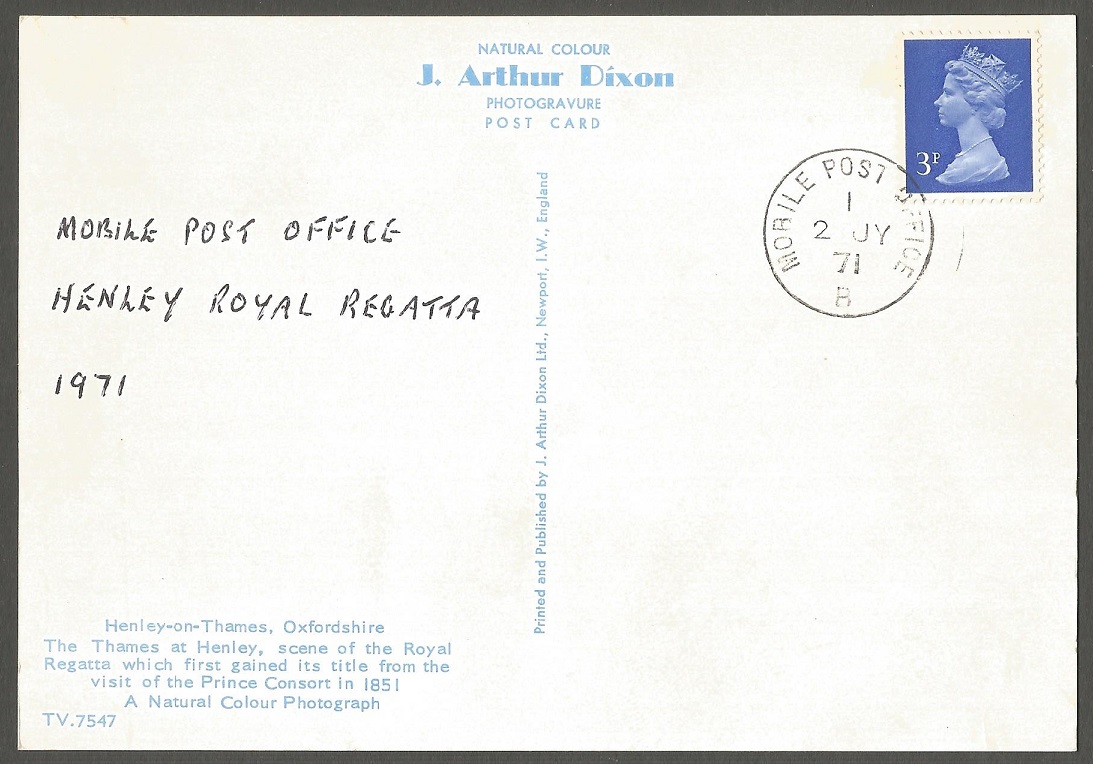 PC GBR 1971 Henley Regatta with PM Mobile Post Office B July 2nd reverse 