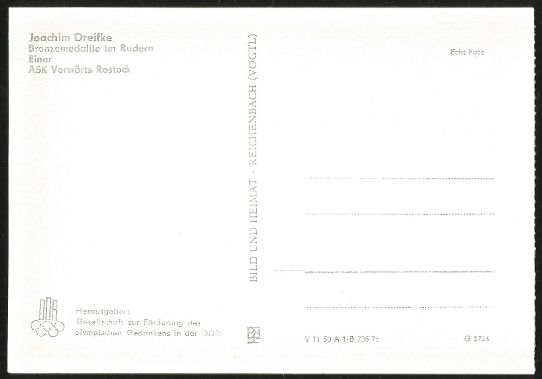 PC GDR 1976 OG Montreal M1X bronze medal winner Joachim Dreifke GDR ASK Vorwaerts Rostock reverse