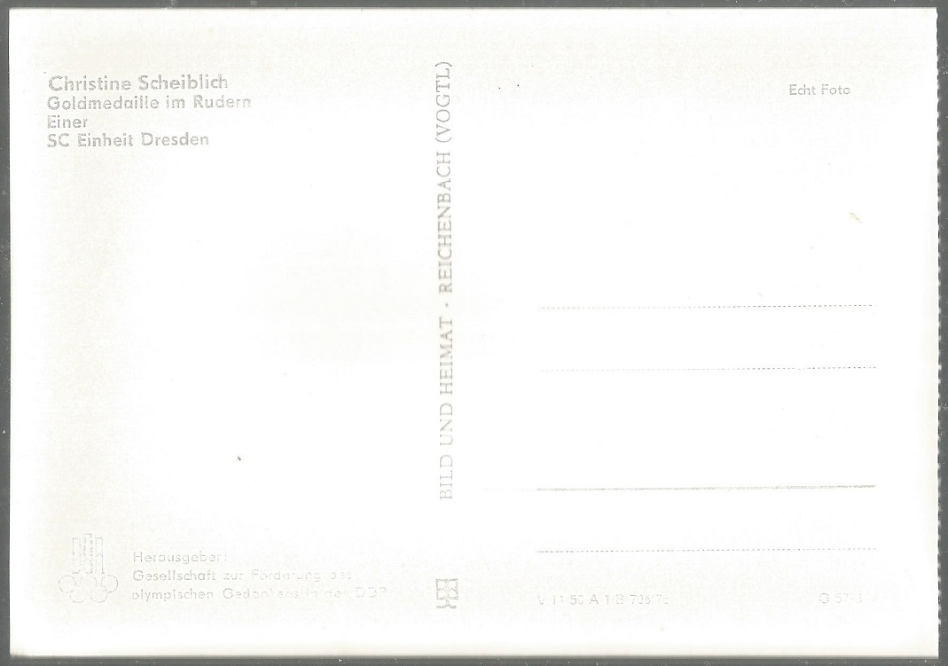 PC GDR 1976 OG Montreal W1X gold medal winner Christine Scheiblich GDR Einheit Dresden reverse