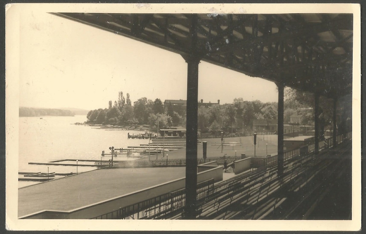 PC GDR Berlin Gruenau view of regatta area from grandstand PU 1956