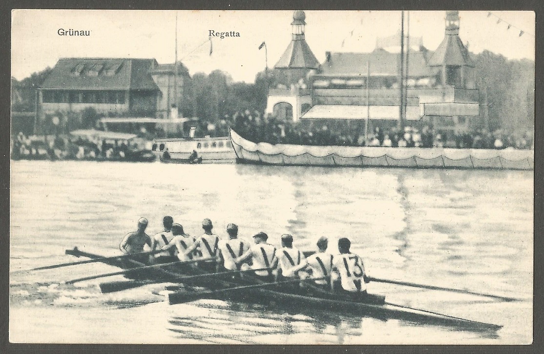 PC GER 1908 Berlin Gruenau regatta with unknown M8 in foreground