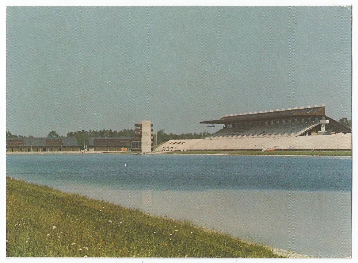 PC GER 1972 OG Munich Regatta course Oberschleissheim Finish area with grandstand and finish tower II