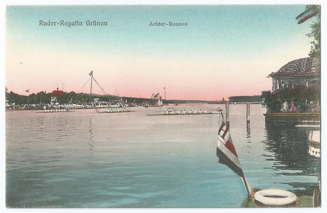 PC GER Berlin Gruenau regatta 1909 five M8behind the finish line Max OBrian No. 942
