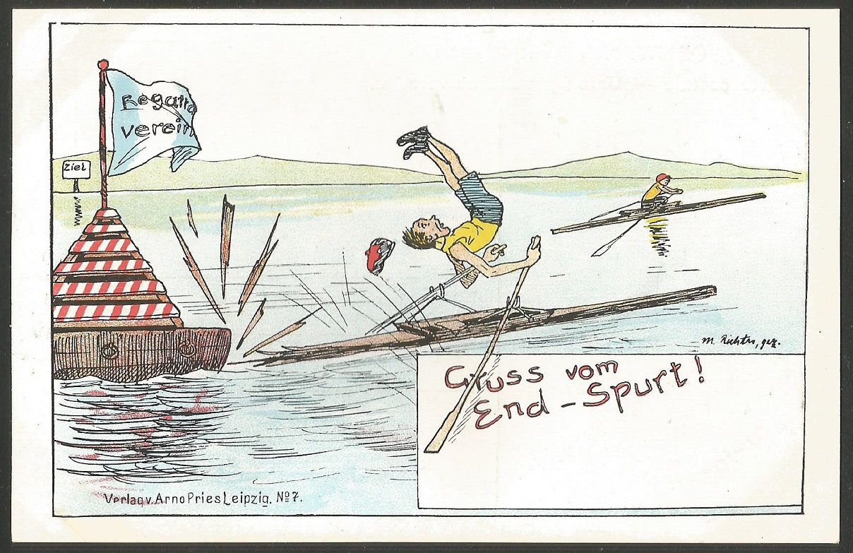 PC GER Gruss vom Endspurt grettings from the final spurt Verlag Arno Pries No. 07 Comic drawing 