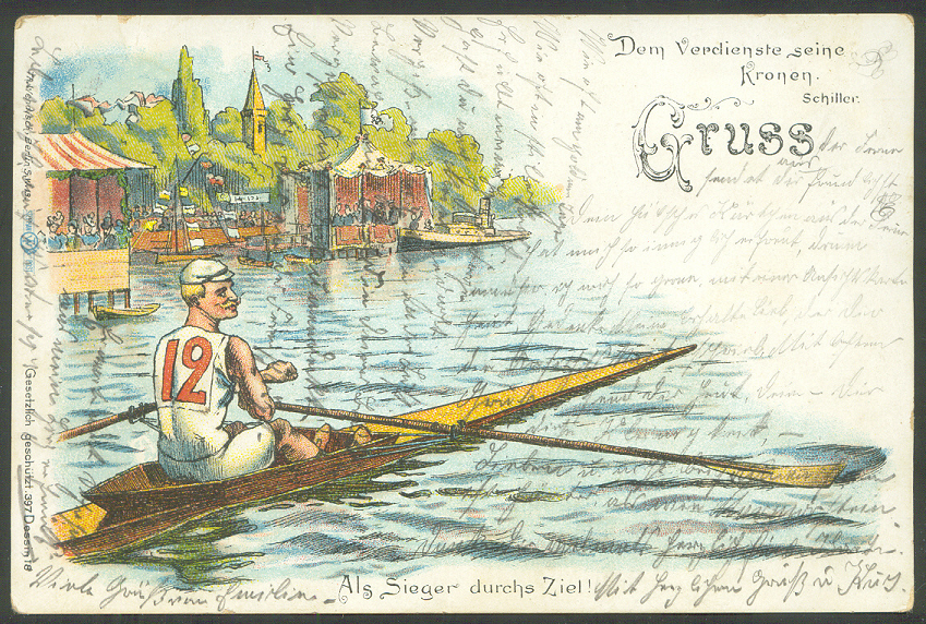pc ger 1902 als sieger durchs ziel victorious single sculler