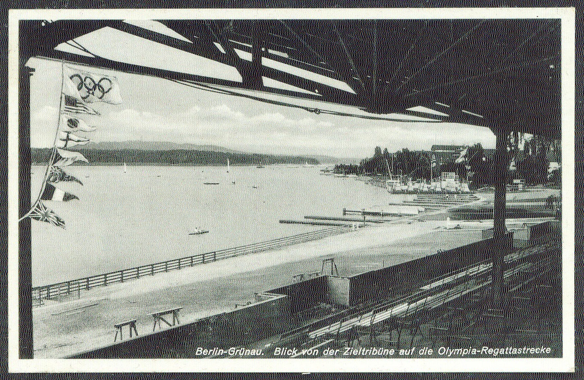 pc ger 1936 og berlin meyerheim no. 1305 berlin gruenau view from grandstand at finish area to olympic regatta course
