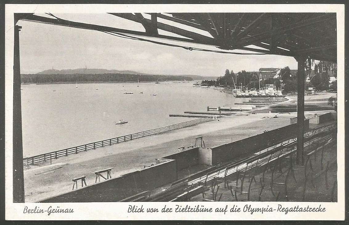 pc ger 1936 og berlin meyerheim no. 441305 berlin gruenau view from grandstand at finish area to olympic regatta course