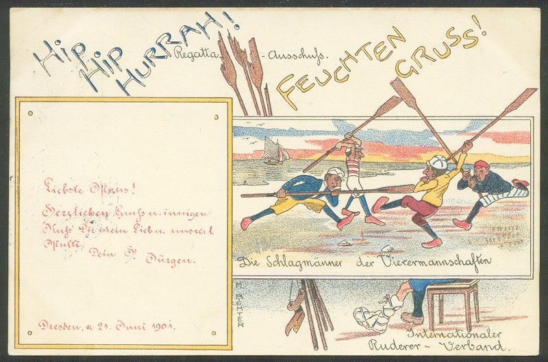 pc ger hip hip hurrah wet greetings funny drawings with play on german rowing phrases pu 1901