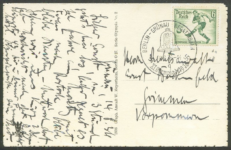 pc ger berlin grueenau drawing of olympic regatta course with pm aug. 14th 1936 day of finals reverse