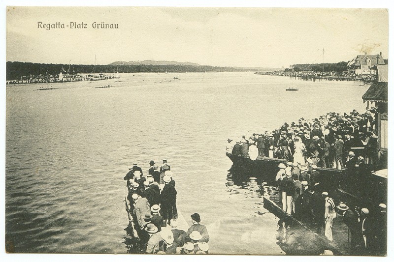 pc ger berlin gruenau regattaplatz b w photo of regatta course view from finish to start 