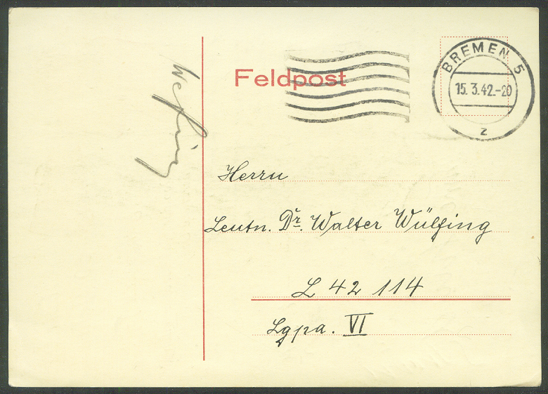 pc ger bremer rv 1882 60th anniversary annual general meeting 1942 reverse with addressee dr. walter wuelfing
